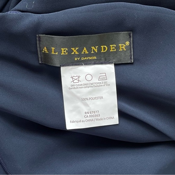 Alexander By Daymor Beaded Gown Maxi Slit Dress Wedding Off-Shoulder Navy 6 NWT - Picture 6 of 8